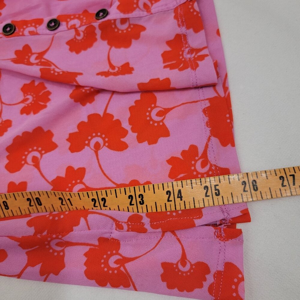 FREE PEOPLE Womens Shirt Sz L Lucky Shirtee Sheer Mesh PINK Floral Button Up - Picture 13 of 13